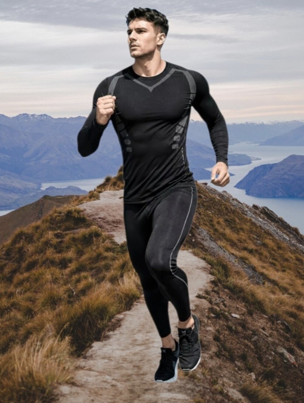 #X01  Men's Black Compression Activewear Set - Long Sleeve Top & Leggings